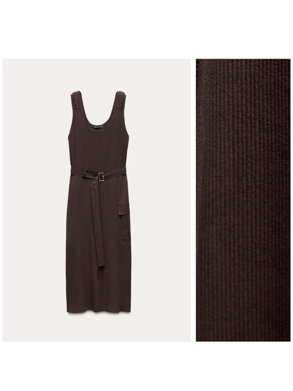 NWT Zara Belted Midi Dress in Chocolate Brown - Picture 4 of 4